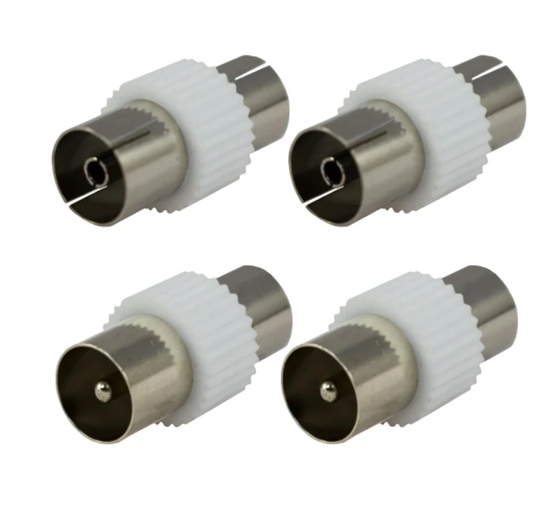 Relloh TV Aerial Coaxial Cable Connectors - Premium Nickel Plated 2x Male and 2x Female Connectors for Seamless Signal Transmission - Coaxial TV Aerial Connector Kit RF Coax Aerial Adapters