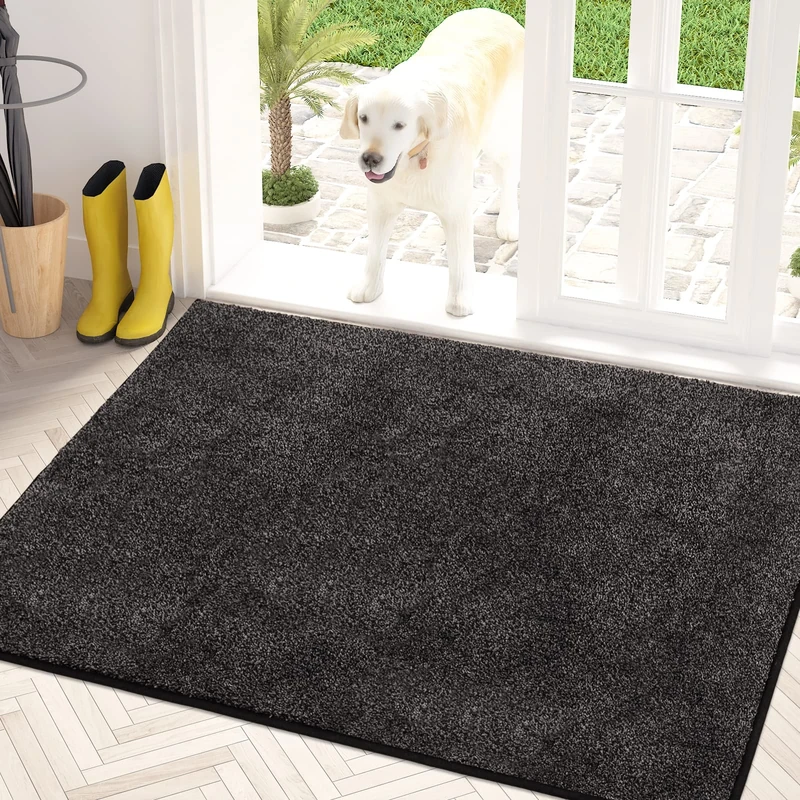 PURRUGS Dirt Trapping Door Mat 86 x 150 cm, Non-Slip Machine Washable Entrance Mat, Dog Doormat, Super Absorbent Entry Rug for Front Door, Back Door, Muddy Shoes and Paws, Charcoal