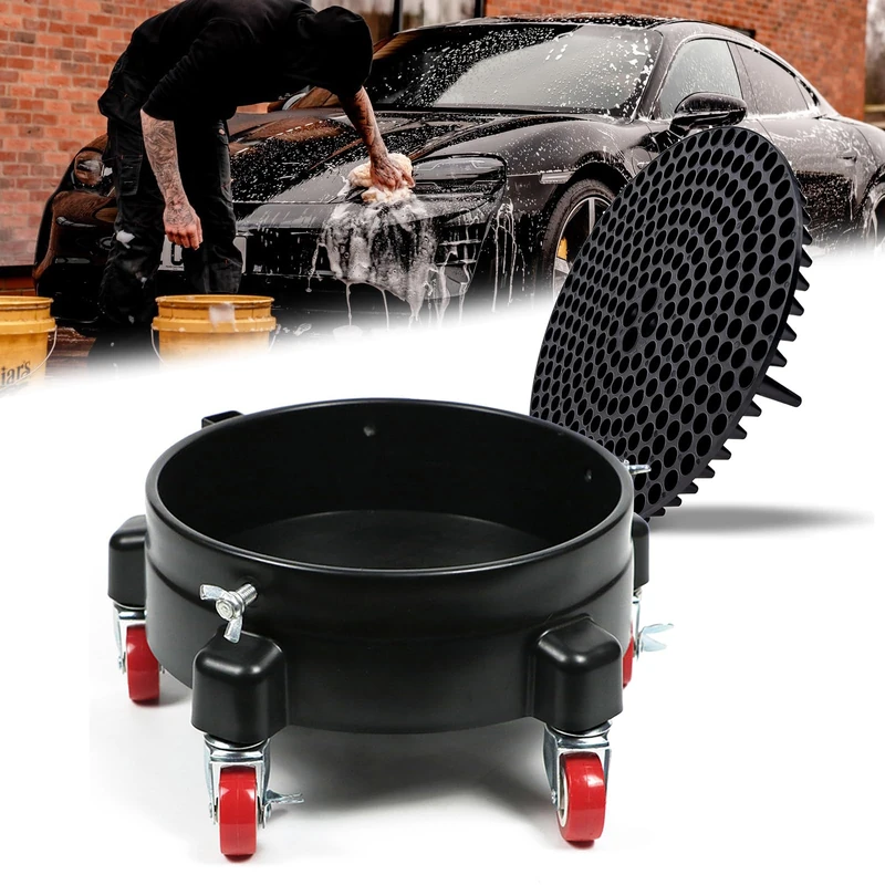 YTCYKJ 5 Gallon Bucket Dolly with Bucket Insert, Professional Car Wash Bucket Dolly with 5 Wheels and 2 Locking Casters for Car Washing, Detailing, Garage & More