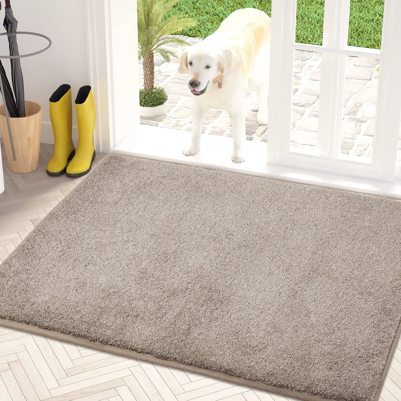 PURRUGS Dirt Trapping Door Mat 86 x 150 cm, Non-Slip Machine Washable Entryway Rug, Dog Door Mat, Super Absorbent Entry Rug for Front Door, Back Door, Muddy Shoes and Paws, Taupe