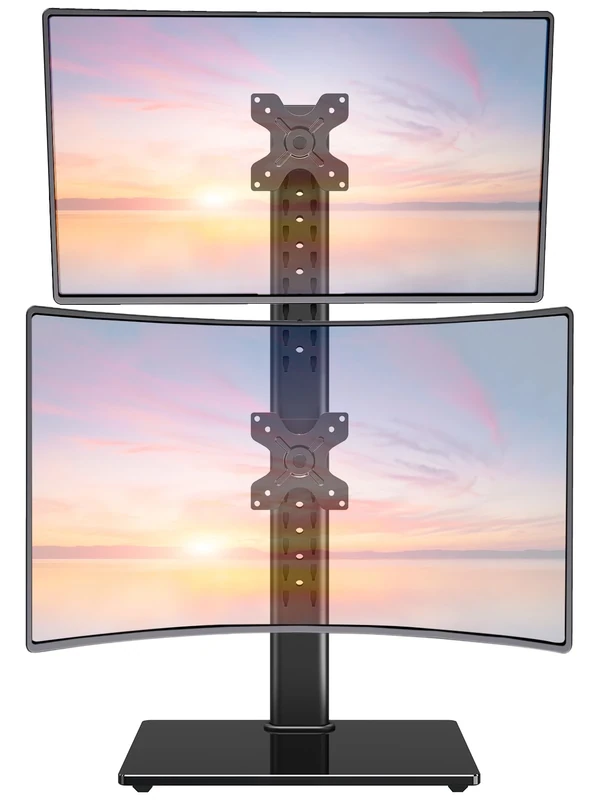 ELIVED Dual Monitor Stand - Freestanding Arm for 13-32 Inch Monitors, VESA 75x75/100x100mm, Up to 15KG, 360° Rotation, Height Adjustable EV2012