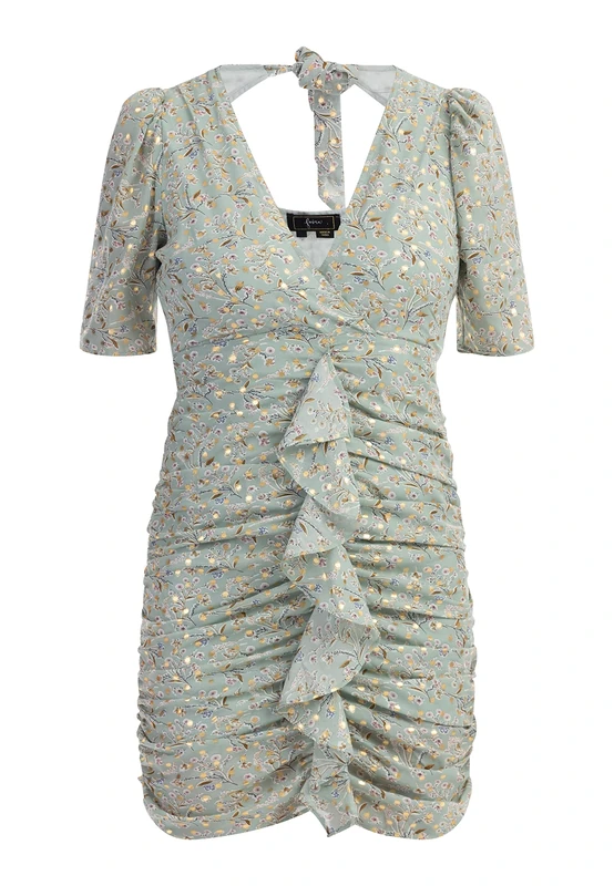 faina Women's Draped Dress, Green Multicoloured, L