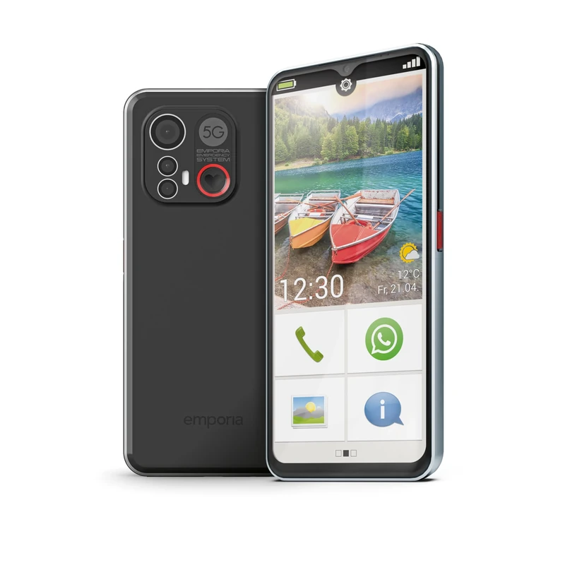 emporiaSMART.6 - Senior Mobile Phone with 5G VoLTE, Contract-Free Senior Smartphone, Mobile Phone with Emergency Button, 6.58-Inch Display, Android 13, 50 MP Camera, Black