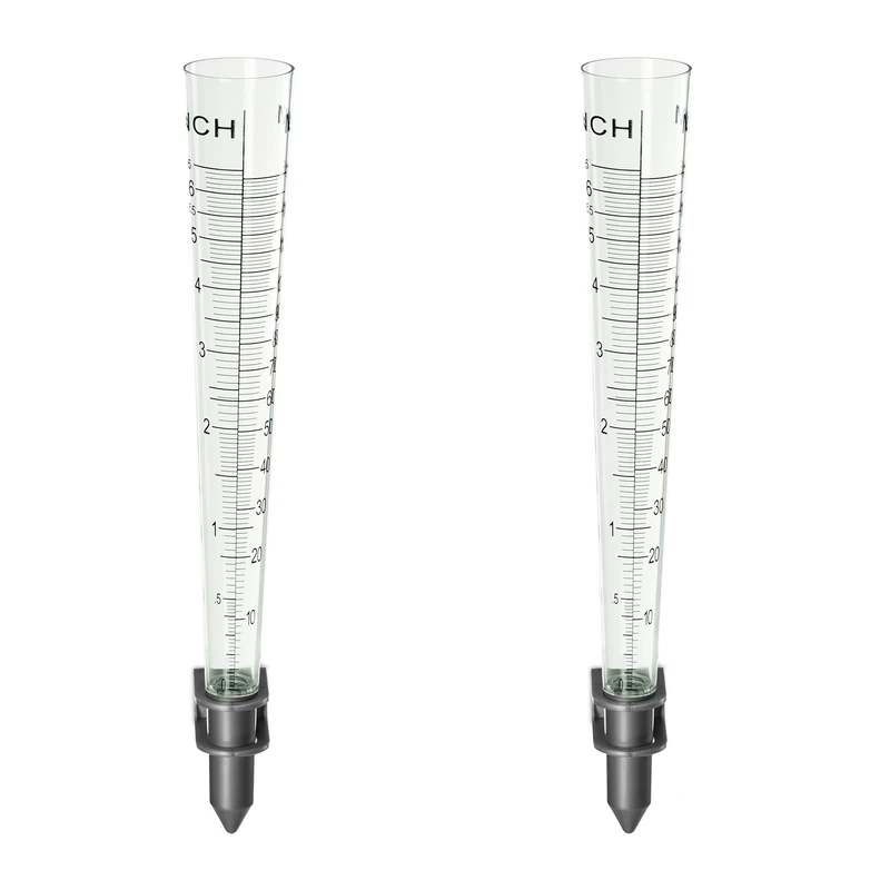 Relaxdays Rain Gauge, 2X Set, Precipitation Measurer, Rainfall Indicator Kit, Holder, Scale 160 mm/m², Transparent/Grey, 31 x 4.5 x 4.5 cm
