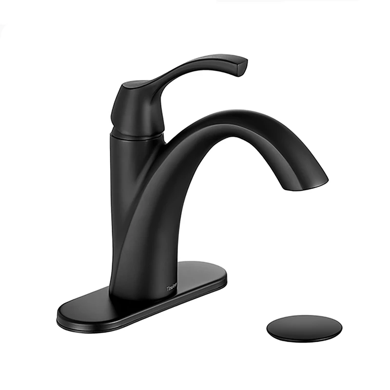 TimeArrow Bathroom Sink Faucet Matte Black, Single Handle Bathroom Faucet for 1 Hole with 3 Holes Deck Plate, Lavatory Vanity Faucets, Pop Up Drain and Water Supply Lines Included, TAF206-MB