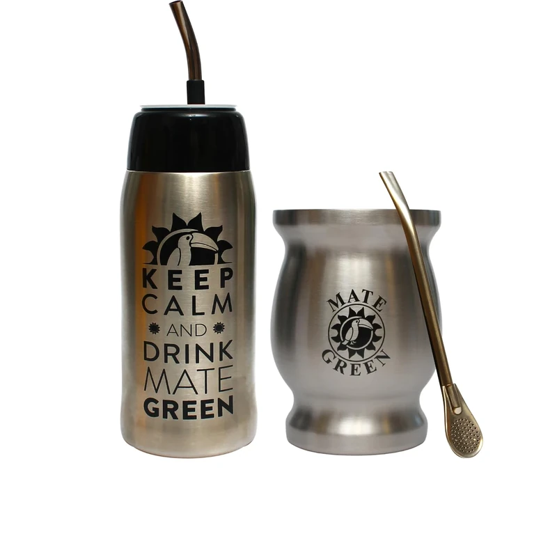 Gaucho Cebar Outdoor Set, Yerbomos Thermos Flask for Yerba Mate Tea, 580 ml, a Portable Accessory for Yerba Mate, Mate Tea, Stainless Steel Cup with Straw Bombilla, Dishwasher Safe and Durable