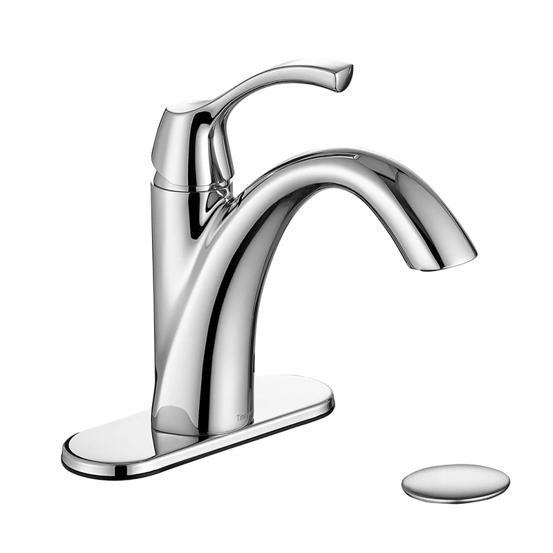 TimeArrow Chrome Bathroom Faucet, Single Handle Bathroom Sink Faucet for 1 Hole with 3 Holes Deck Plate, Lavatory Vanity Faucets, Pop Up Drain and Water Supply Lines Included, TAF206-CP
