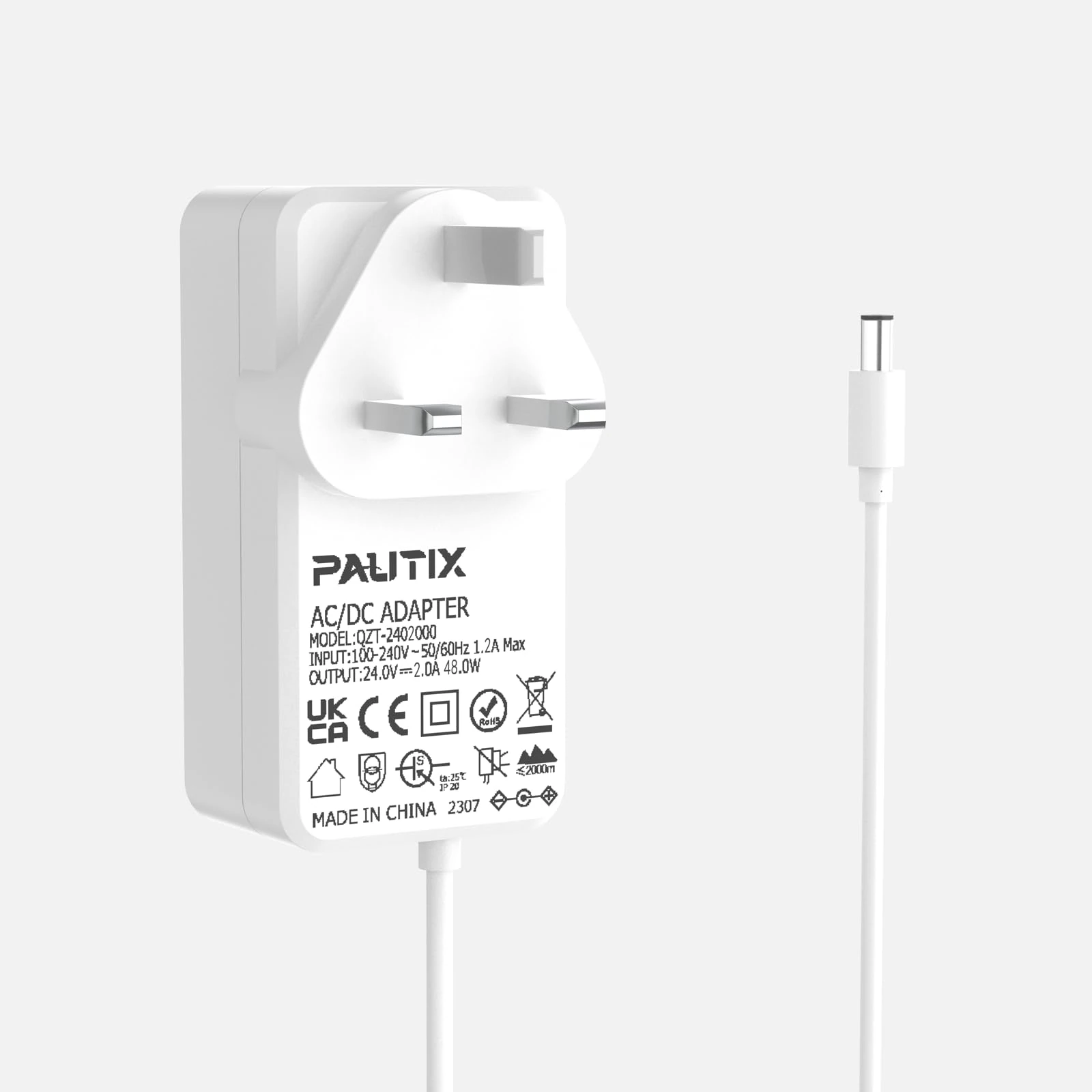 PAUTIX UK Plug 24V 2A Power Supply for LED Strips, Transformer AC100-240V to DC24V Driver Converter Adapter 48W with 5.5 x 2.1mm Jack (White, Not Support 12V LED Strip)