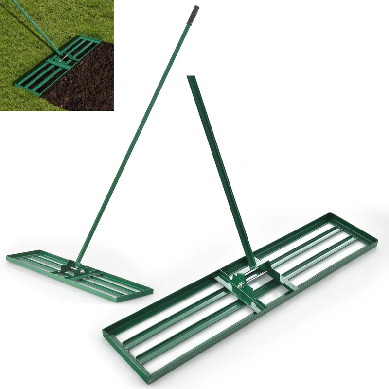 GiantexUK Lawn Leveling Rake 30”/36”/42”/46” x 10”, Powder Coated Steel Lawn Leveller with 77” Long Handle, Soil Leveling Tool for Garden Grass Golf Field Ground (36" x 10", Green)