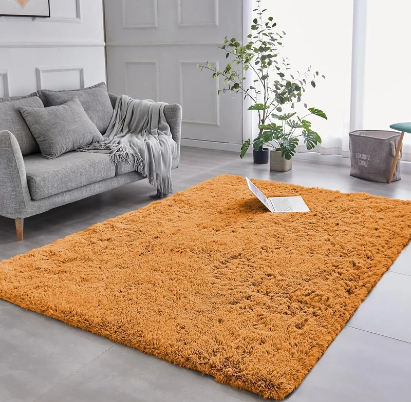 AMEHA Ochre Rug 160x230 cm Shaggy Fluffy Soft Non Slip Large Area Rug Yellow Living Room Non-Shedding