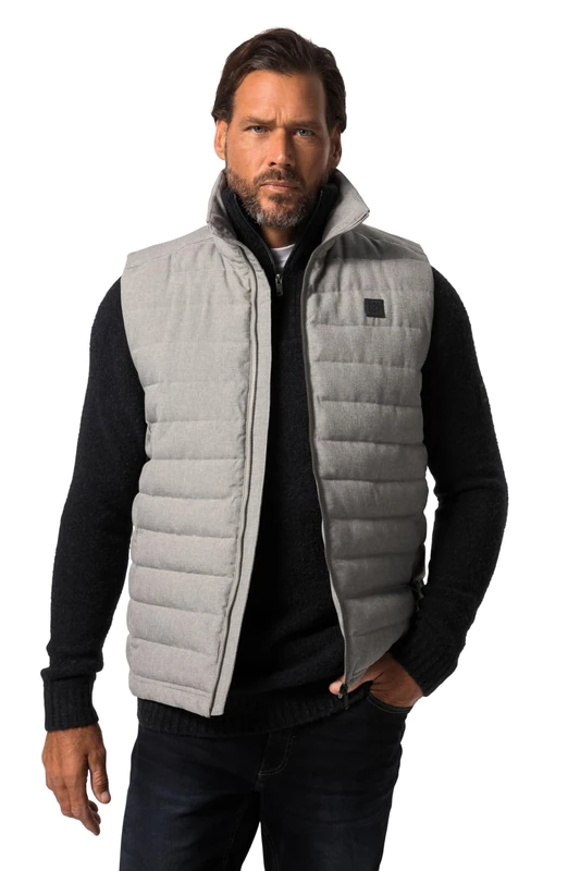 JP 1880, Mens Large Size Quilted Vest Outdoor Stand Collar Zipper, grey melange, 5XL