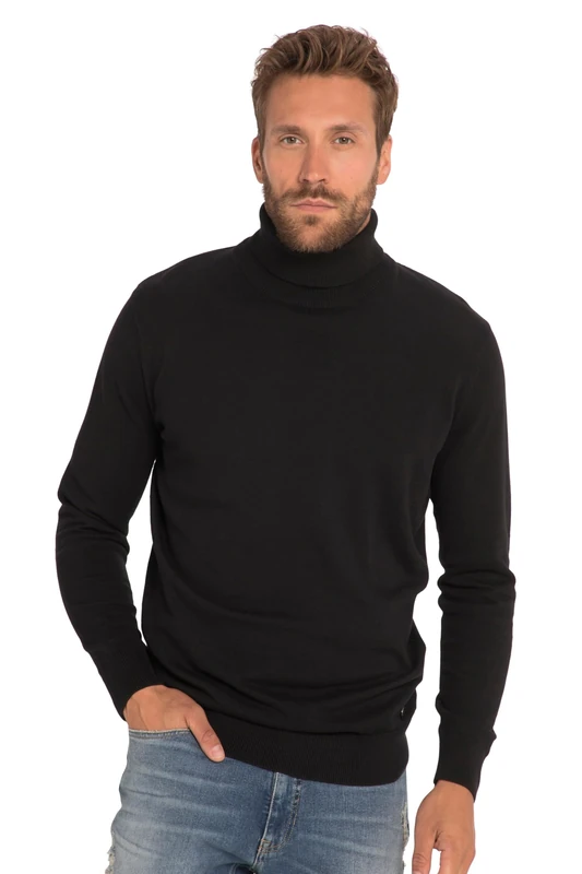 JP 1880, Mens Plus Size Fine Knit Turtleneck Sweater, Black, 7XL