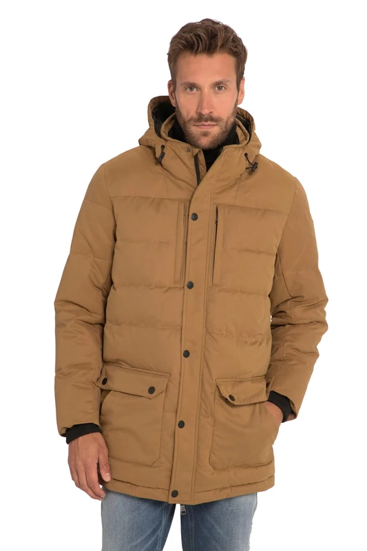 JP 1880 Men's Parka, Outdoor, Hood, 2-Way Zip, Tobacco Brown, L
