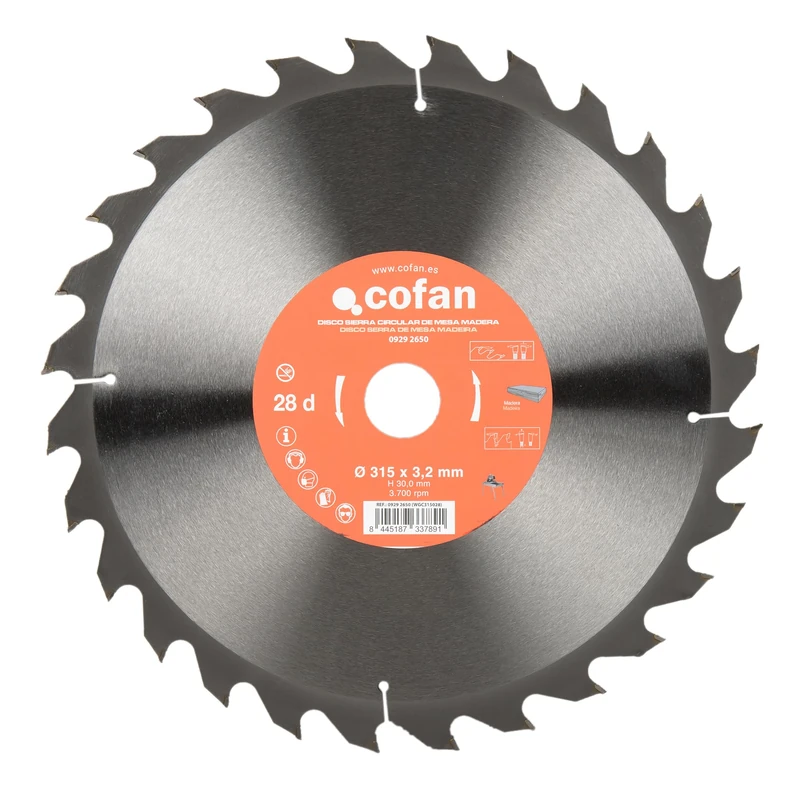 COFAN 9292650 Disc De Saw Circular De Mesa para Wood A~315 X 3.2 X 30 mm, 28 Teeth for DIYers & Professionals, Made for Cutting and Finishing Jobs, 30 mm - Image 1