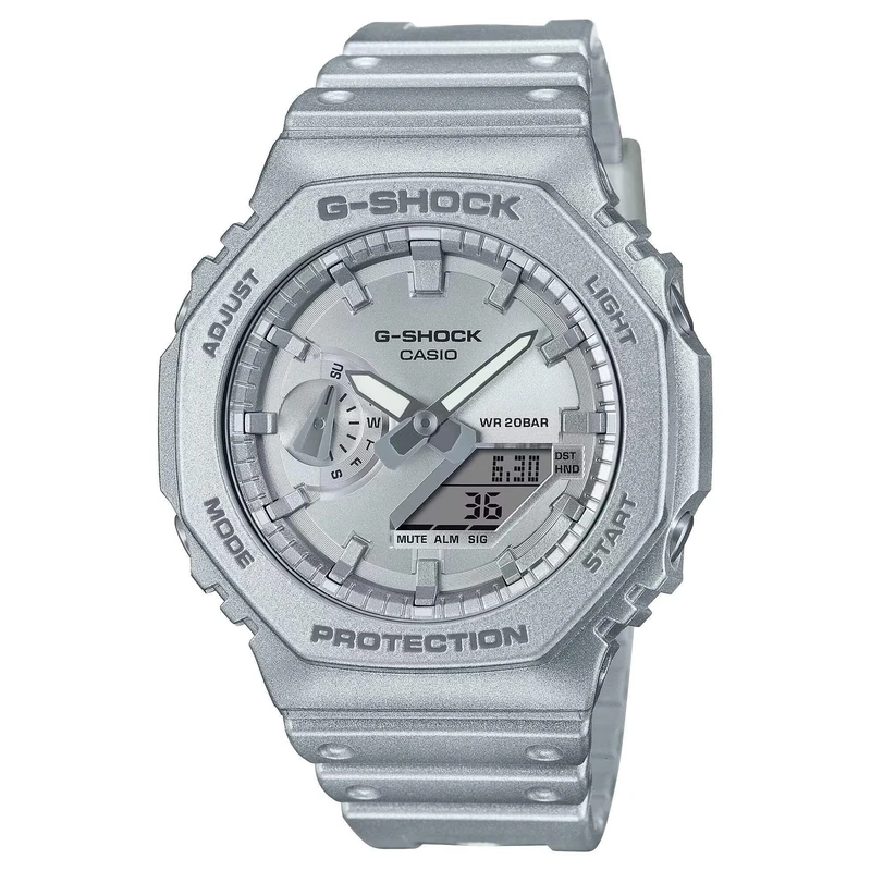 Casio Unisex 48.50mm Quartz Watch with Silver Analogue - Digital dial and Silver Plastic/Resin Strap Strap GA-2100FF-8AER