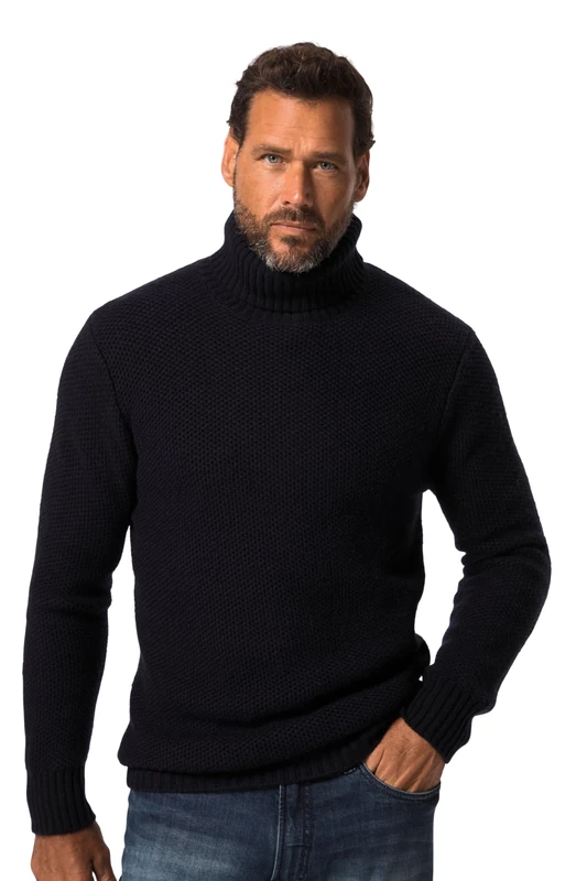 JP 1880 Men's Large Sizes Plus Sizes Menswear L-8XL Turtleneck Pullover Textured Knit 820774, Navy Blue, 7XL