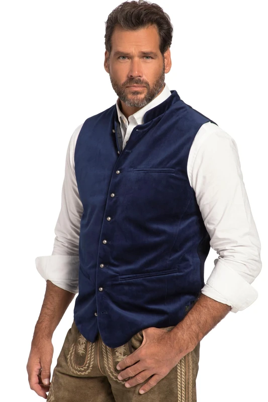 JP 1880 Men's Vest, Costume, Velvet, Stand-up Collar, Knitted Back, up to Size 70 cm, Deep Blue, 58 Große Größen