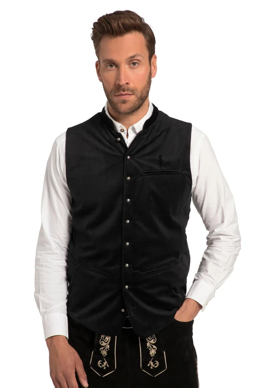 JP 1880 820536 Men's Large Sizes Plus Sizes Menswear L-8XL Vest, Costume, Velvet, Stand-Up Collar, Knitted Back, up to Size 70, black, 60 Große Größen