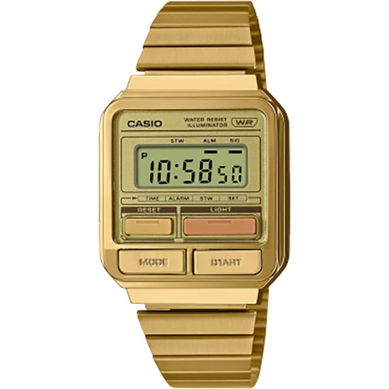 Casio Unisex 40.00mm Quartz Watch with Gold Digital dial and Gold Metal Bracelet Strap A120WEG-9AEF