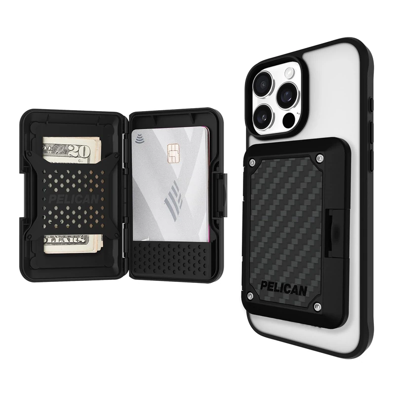 Pelican Magnetic Wallet for iPhone [Card Holder] [RFID Blocking] Heavy Duty MIL-STD Snap-on MagSafe Wallet -Detachable Hard Magnetic Phone Wallet for iPhone 16 Pro Max/15 Pro Max/14 Pro/13/12 - Black