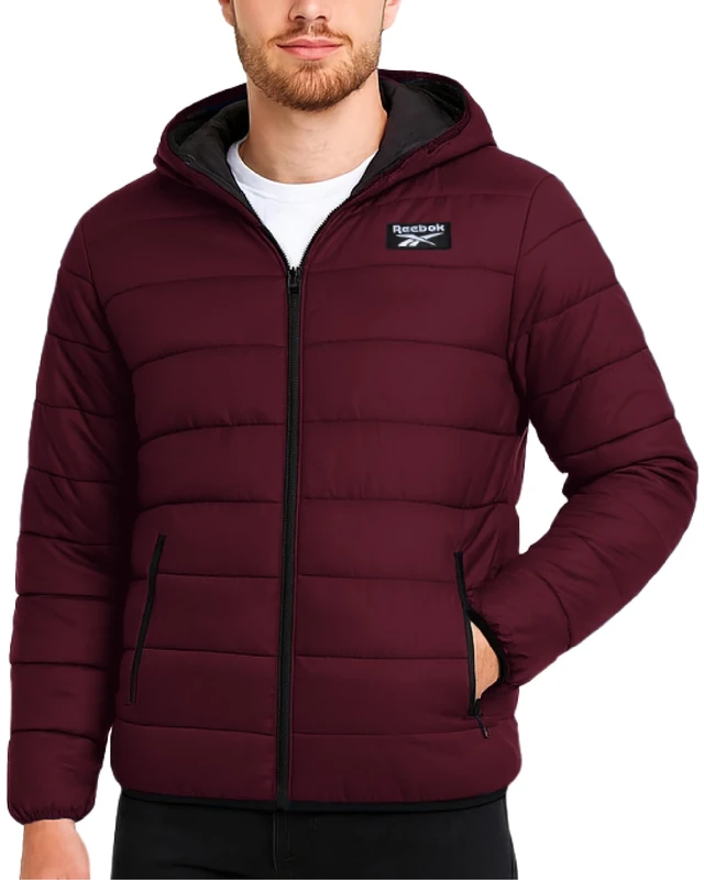 Reebok Men's Jacket - Packable Quilted Puffer Coat - Weather Resistant Lightweight Outerwear Windbreaker Coat for Men (M-XXL), Classic Maroon, Large