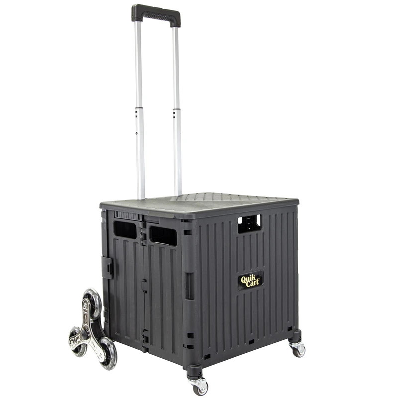 dbest products Quik Cart Stair Climber Wheeled Rolling Crate Teacher Utility with seat Heavy Duty Collapsible Basket with Handle, Black