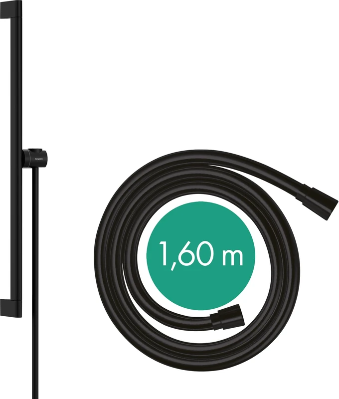 hansgrohe Unica S Puro Shower Rail 65 cm with Isiflex 160 cm Shower Hose and Easy Slide Shower Head Mount, Matt Black