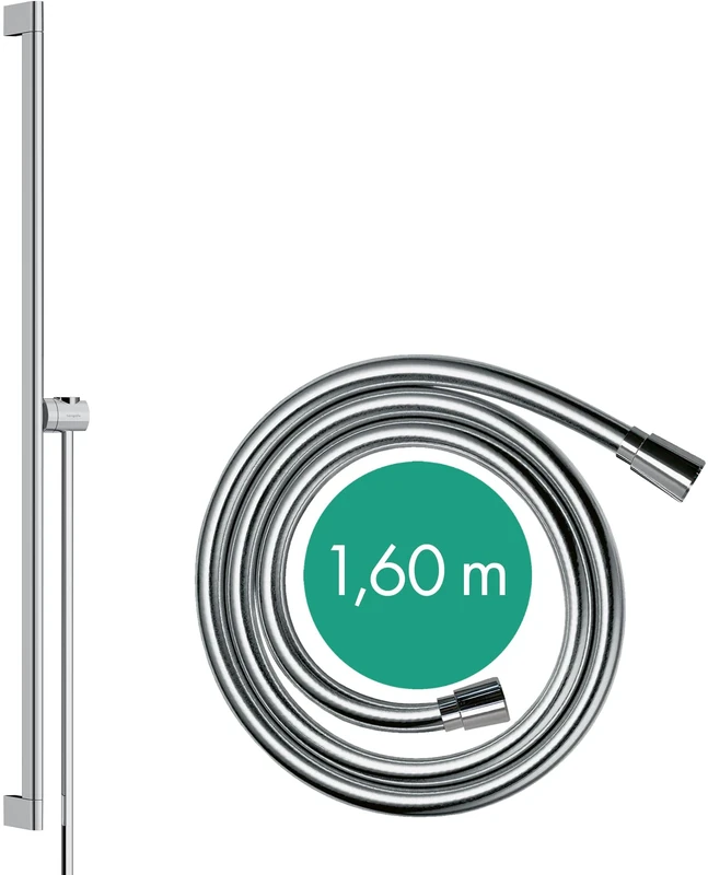 hansgrohe 24405000 Unica S Puro 90 cm mit Easy Slide Handbrausehalter und Isiflex Brauseschlauch 160 cm Chrom Shower Rail, Chrome, Brausestange 90cm