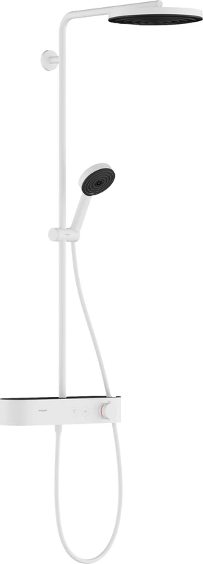 hansgrohe Pulsify S - Water-Saving Shower System (EcoSmart) with Thermostatic Shower Mixer, Head Shower 260mm, Shower Head, Hose, Shower Rail, Rainfall Shower with 1 Spray, matt White, 24221700
