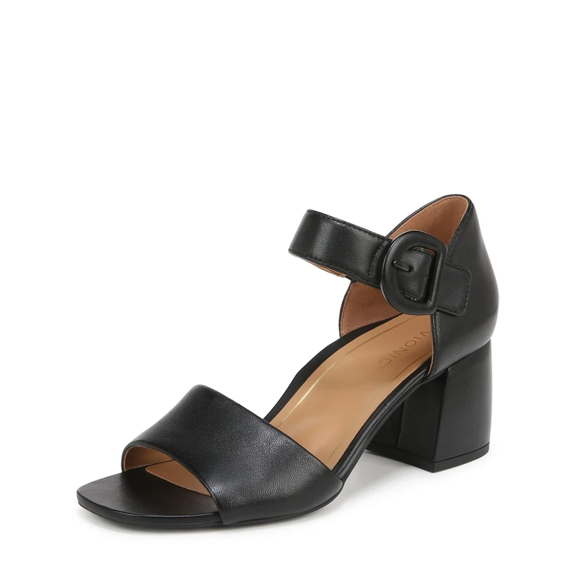 Vionic Women's Chardonnay Heeled Sandal, Black Leather, 7 UK