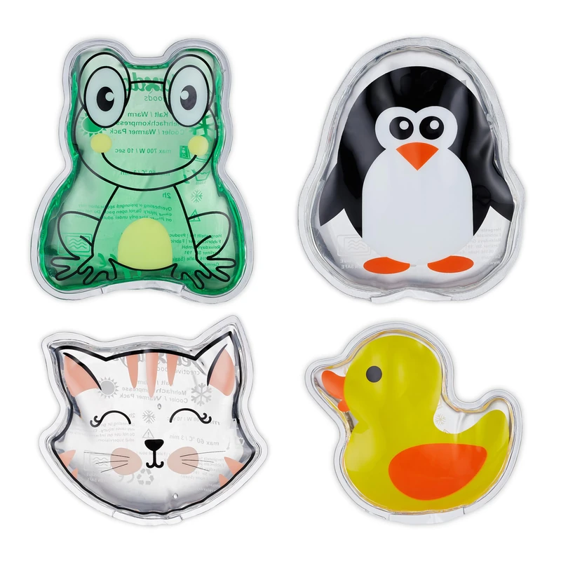 Relaxdays Cooling Pads for Children, Set of 4, Compresses in Animal Shapes, Reusable