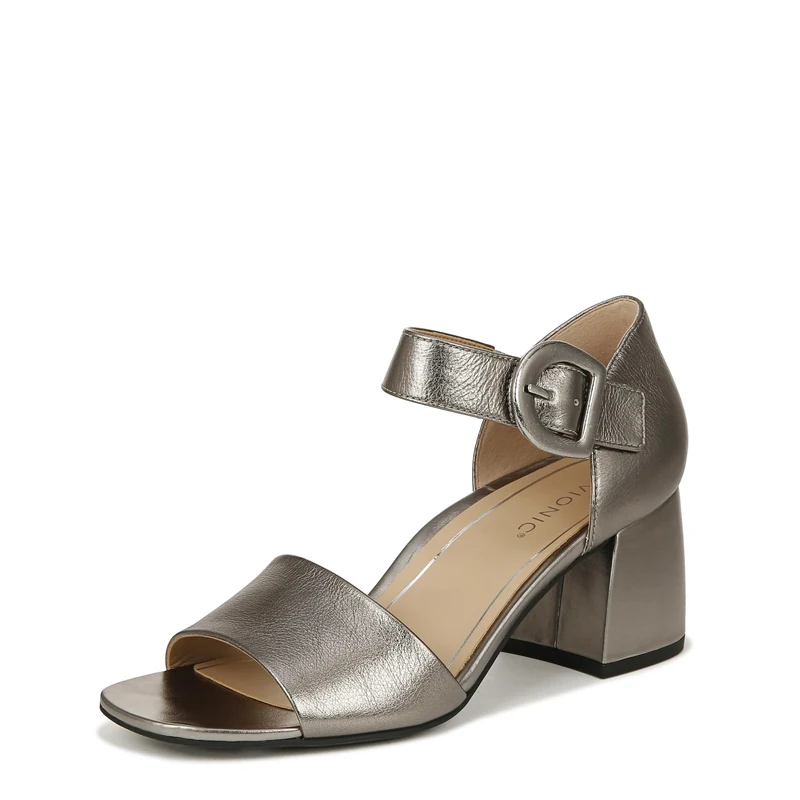 Vionic Women's Chardonnay Heeled Sandal, Grey Metallic Leather, 9 UK