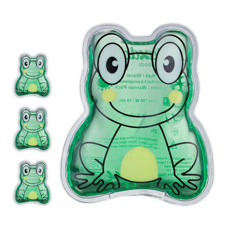 Relaxdays Cooling Pads for Children, Set of 4, Compresses in Animal Shapes, Reusable, Green