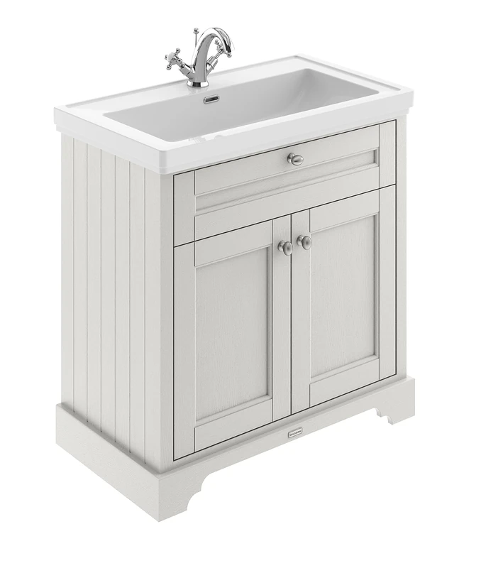 Hudson Reed LOF406 Old London Traditional Bathroom Floor Standing 2 Door Vanity Unit & 1 Tap Hole Fireclay Basin, 800mm, Timeless Sand