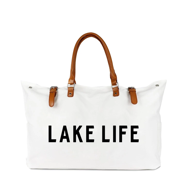 Lamyba Beach Tote Bag for Women Waterproof Sandproof, White, XL