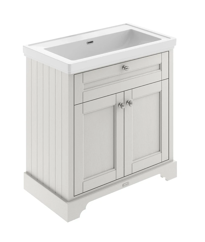 Hudson Reed LOF446 Old London Traditional Bathroom Floor Standing 2 Door Vanity Unit & 0 Tap Hole Fireclay Basin, 800mm, Timeless Sand