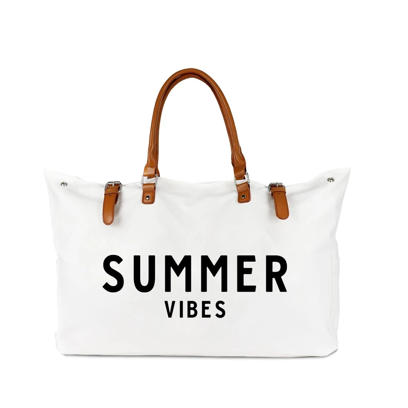 Beach Bag with Vegan Leather Handle, Extra Large Beach Bag for Women Waterproof Sandproof, White, White, XL