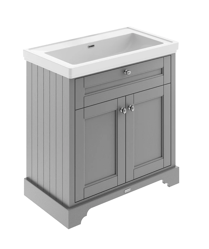 Hudson Reed LOF246 Old London Traditional Bathroom Floor Standing 2 Door Vanity Unit & 0 Tap Hole Fireclay Basin, 800mm, Storm Grey