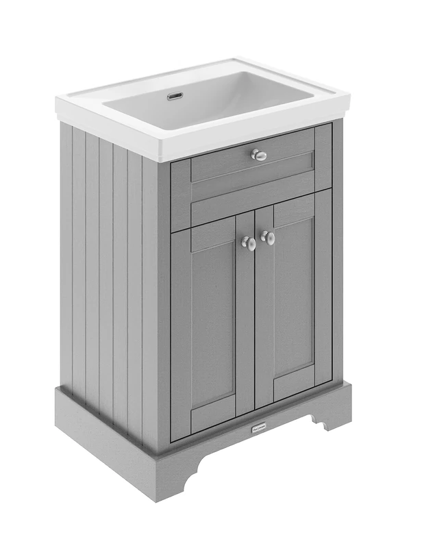 Hudson Reed LOF244 Old London Traditional Bathroom Floor Standing 2 Door Vanity Unit & 0 Tap Hole Fireclay Basin, 600mm, Storm Grey