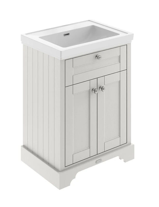 Hudson Reed LOF444 Old London Traditional Bathroom Floor Standing 2 Door Vanity Unit & 0 Tap Hole Fireclay Basin, 600mm, Timeless Sand