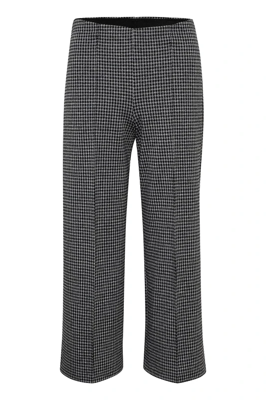 PART TWO Women's Wide Leg High-Wrap Fabric Trousers, Medium Gray Check, L