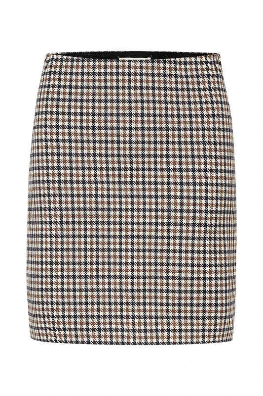 Part Two Women's Mini Skirt High Pockets Elastic Waist Pencil Silhouette, Brown Check, XS