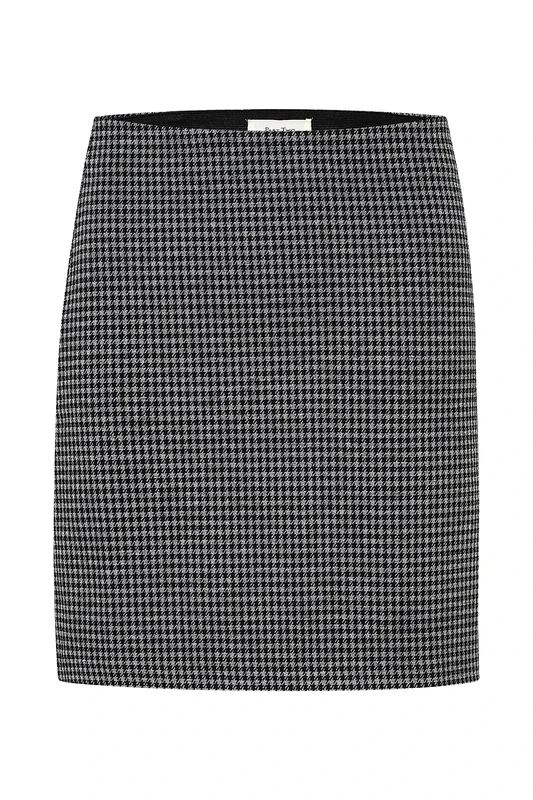 Part Two Women's Mini Skirt High-Waisted Pockets Elastic Waist Pencil Silhouette, Medium Grey Check, XS
