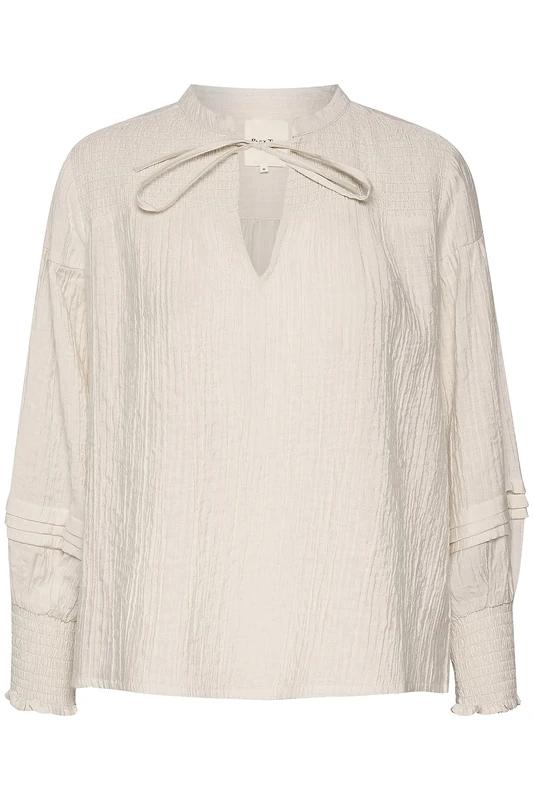 Part Two Women's Blouse V-Notch Neckline with Tying String Balloon Sleeves, Whitecap Gray, 12 (M)