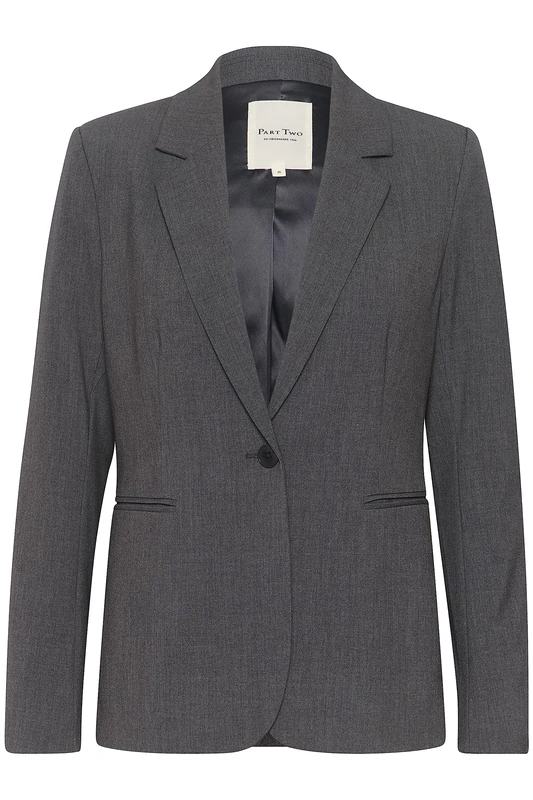 Part Two Women's Blazer Regular Fit Notch Lapel Single Button Fastening, Gray Flannel Melange, UK 4