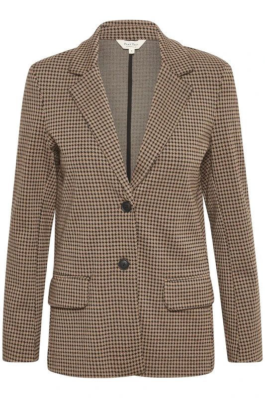 PART TWO Women's Single Breasted Blazer with Notch Lapel Fabric Pockets, Brown Check, 18
