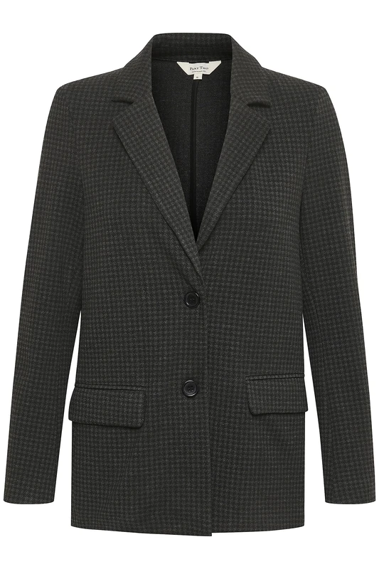 PART TWO Women's Single Breasted Blazer with Notch Lapel Fabric Pockets, Dark Grey Check, 18
