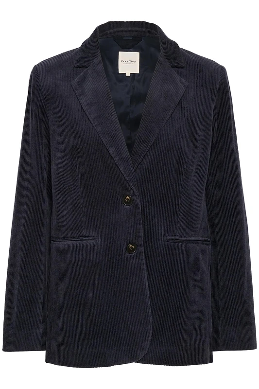 Part Two Women's Blazer Single Breasted Notch Lapel Corduroy Fabric Pockets, Dark Navy, 14