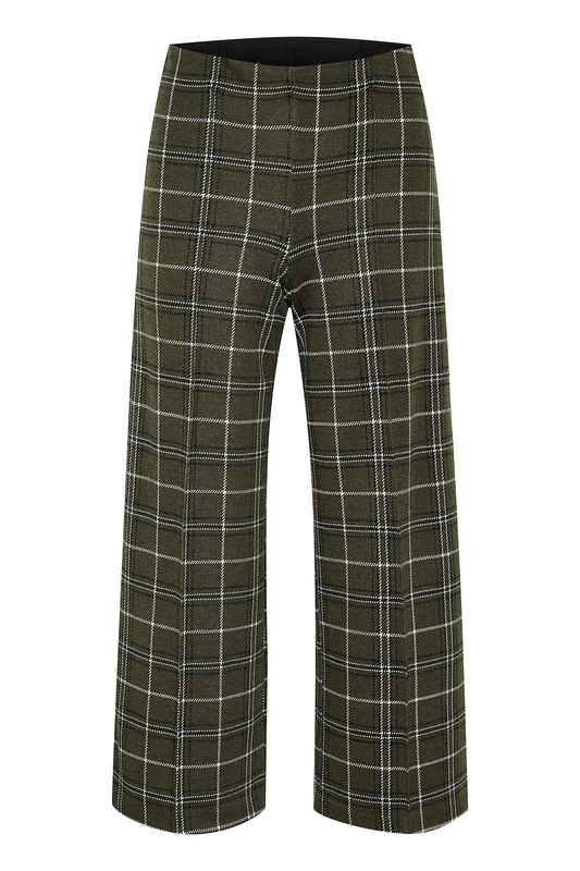 PART TWO Women's Trousers with Wide Legs, High Wrapped Checked Fabric Trousers, Deep Depths Check, XXL