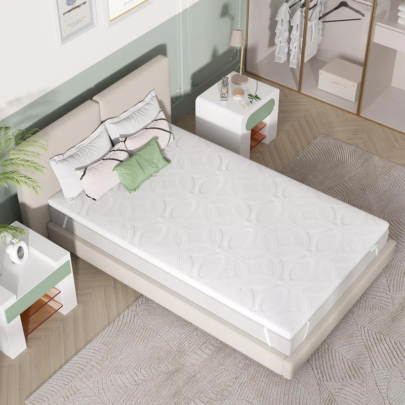 Novilla, Gel Memory Foam Mattress Topper, 80 x 190 cm, 5 cm Mattress Topper with Cooling Gel, 4 Elastic Corners Soft and Breathable, White - Image 1